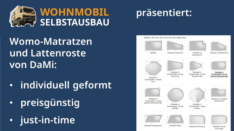 Matratzen und Lattenroste fürs Womo von DaMi: individuell geformt, preisgünstig und just-in-time class=